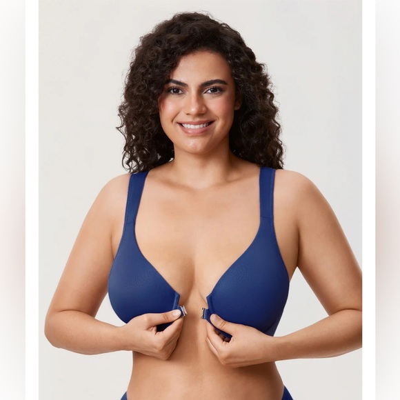 Delimira Other - Delimira Plunge Back Posture Bra Nightfall Blue Front-Closure Bra 46 D